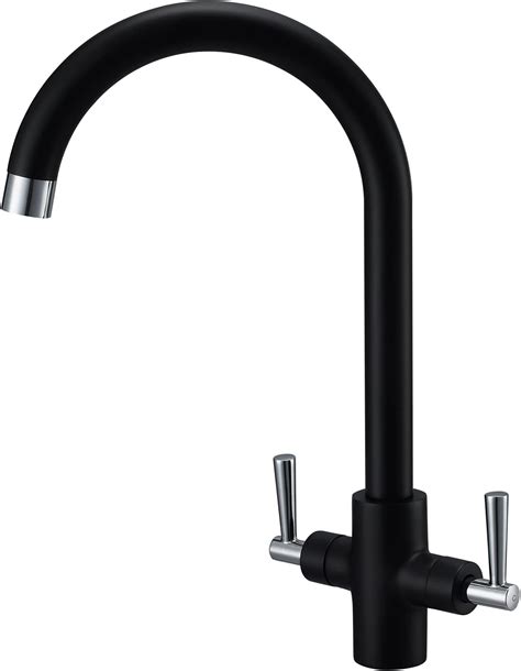 Funime Kitchen Mixer Tap Dual Lever 360 Swivel Spout Brushed Gold Brass