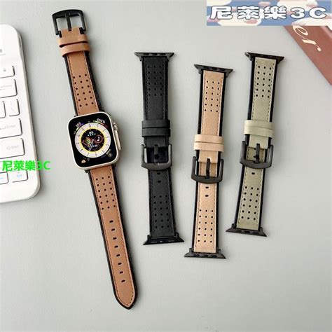 （尼萊樂3c）適用iwatch876543se2蘋果手表ultra油蠟皮頭層皮創意真皮手鏈表帶 Yahoo奇摩拍賣