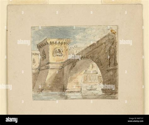 Drawing Stage Design Bridge Across Water Early 19th Century Stock