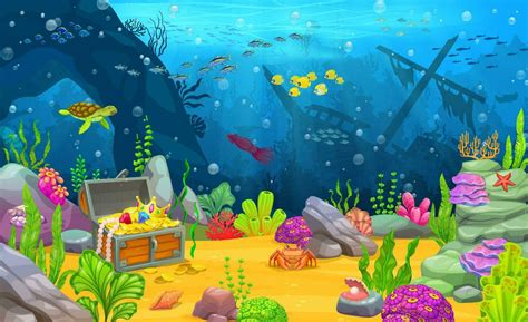 Underwater Landscape Sunken Ship Treasure Chest Vector Art