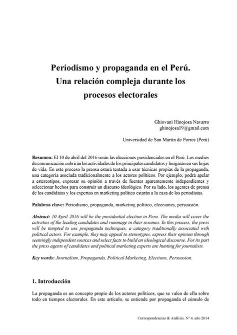 Dialnet Periodismo YPropaganda En El Peru Una Relacion Compleja Du