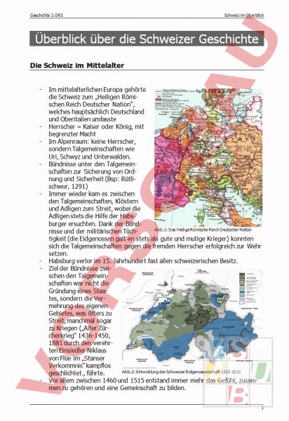 Arbeitsblatt Schweizer Geschichte Im Überblick Geschichte