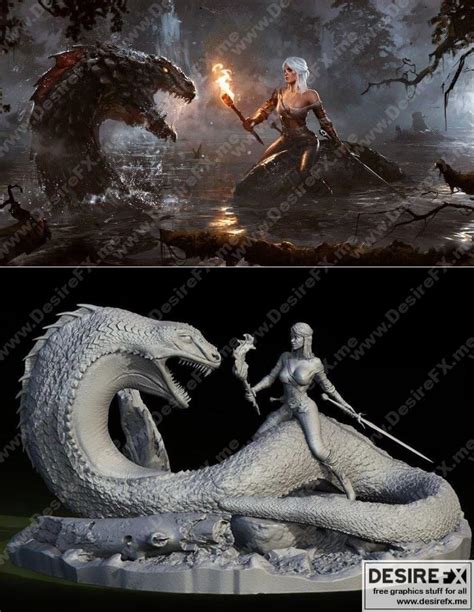 Desire Fx D Models Ciri Vs Huge Snake The Witcher D Print Model Stl