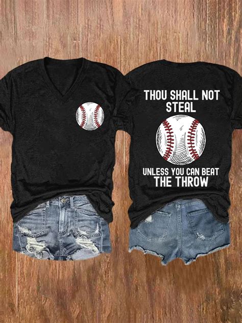 V Neck Retro Baseball Thou Shall Not Steal Unless You Can Beat The