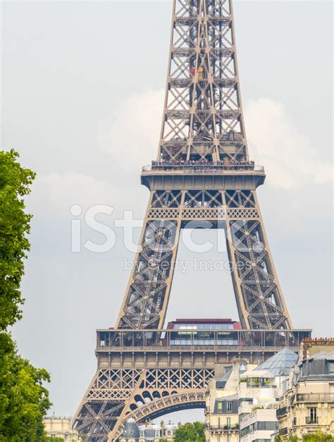 Eiffel Tower Paris Side View From City Streets Stock Photo Royalty