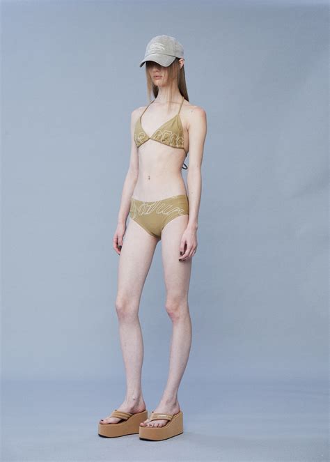 PISCESS X SATUR WOMAN Logo Stitch Triangle Bikini Beige 파이시스 PISCESS