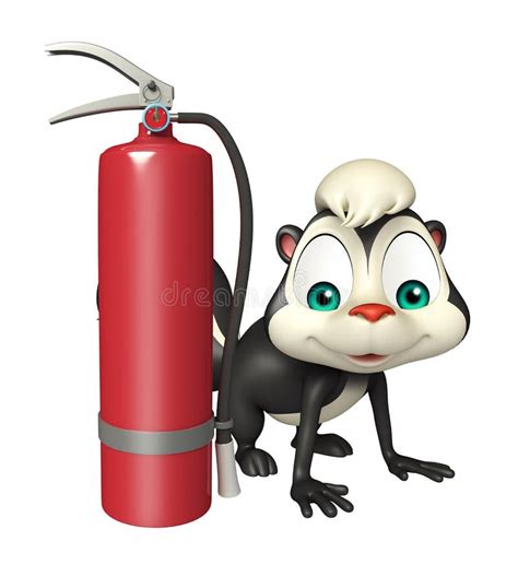 Cute Skunk Cartoon Character With Fire Extinguisher Stock Illustration