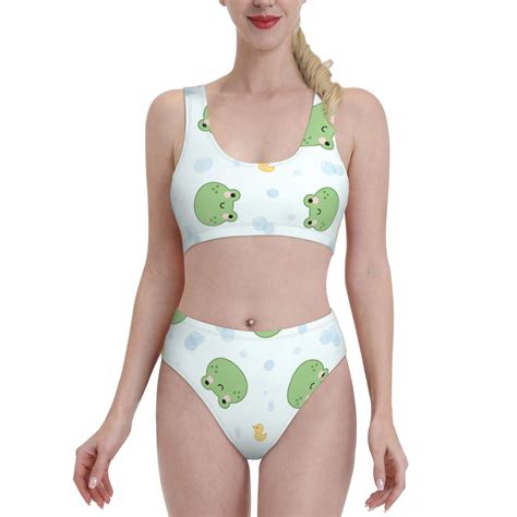 Lukts Women High Waisted Bikini Set Kawaii Frogs Swimsuit 2 Piece