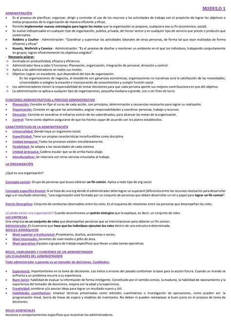 Adm modulo 1 y 2 completos MODULO 1 ADMINISTRACIÓN Es el proceso de