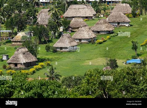 Traditional Houses Of Navala Village Viti Levu Island Fiji Stock