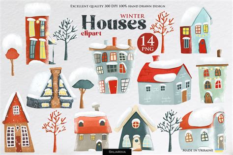 Winter Houses Clipart Graphic By Happywatercolorshop Creative Fabrica