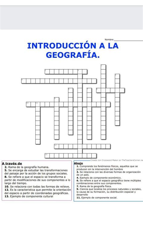 alguien puede resolver el crucigrama de introducción a la geografía