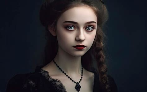 Premium Ai Image A Girl With A Red Lips And A Black Dress With A Black Lace On The Face