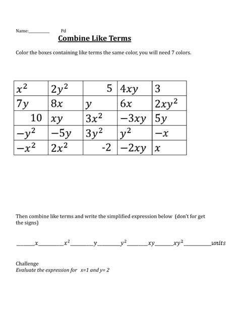 Color Combine Like Terms Doc