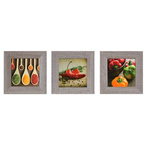 Set Of 3 Murals Spices Vegetables Chili Red Green Brown 23x23cm 906x906