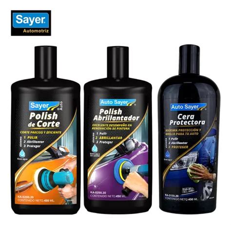 Kit Polish Sayer Corte abrillantador cera Automotriz 3 Pz Envío gratis