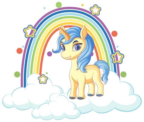 Free Vector Unicorn On Cloud With Rainbow