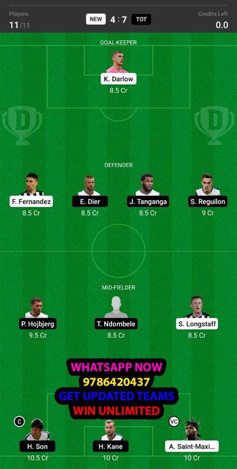 New Vs Tot Dream11 Team Fantasy Prediction Premier League