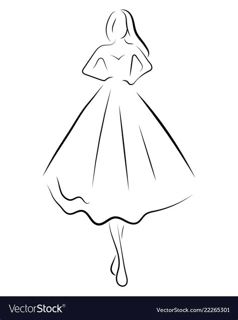 Girl In A Dress Linear Outlines Of Female Vector Image