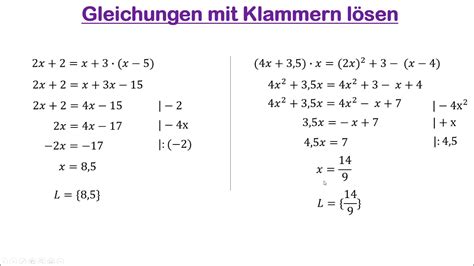 Gleichungen Mit Klammern Lösen Youtube