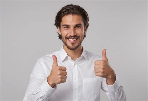 Premium Photo A Charismatic Man With A Beard Gives A Double Thumbs Up