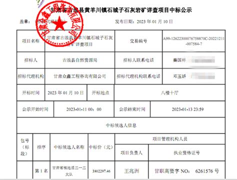 中标喜讯：生态环境调查院成功中标甘肃省古浪县黄羊川镇石城子石灰岩矿详查项目 综合新闻 新闻中心 甘肃省核地质二一二大队门户网站