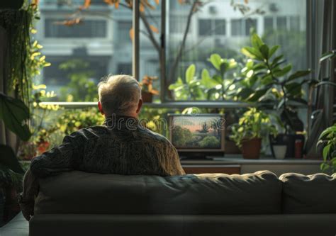 Man Watching Tv from Lounge Couch Stock Image - Image of entertainment ...