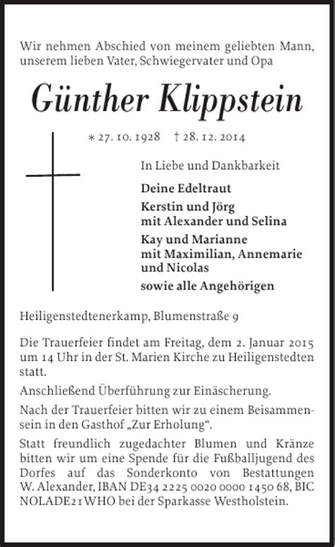 Traueranzeigen von Günther Klippstein sh z Trauer