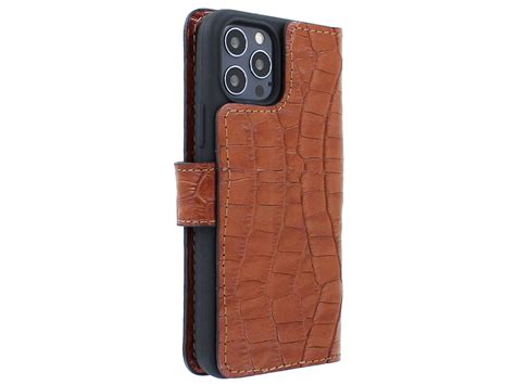 Croco Leather Case Hoesje Leer Iphone Pro Cognac