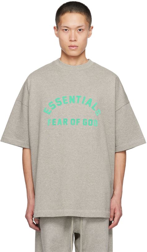 T Shirt Gris à Col Ras Du Cou Fear Of God Essentials En Solde