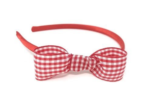 Red Gingham Side Knot Bow Headband Cazaar