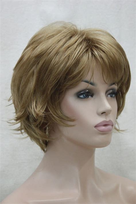 Kk 003027 Vogue Light Strawberry Blonde Short Wavy Lady Wigs Synthetic Hair Full Wig In