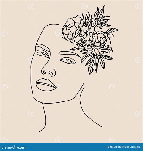 Trendy Woman Face Silhouette In Line Art Style For Fashion Prints Stock