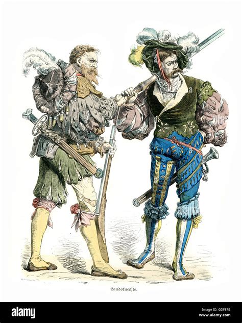 Costumes Of German Landsknecht Soldiers Of The 16th Century Mercenary