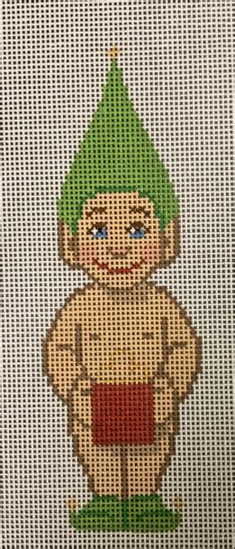 LL G Naked Elf With Present Radish Roots Needlepoint