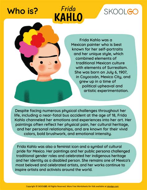 Who Is Frida Kahlo Free Worksheet For Kids Skoolgo