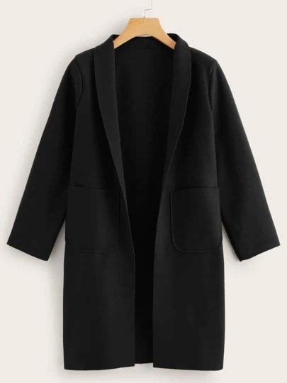 Shein Waterfall Collar Pocket Front Wrap Coat Coat Pocket Types Of