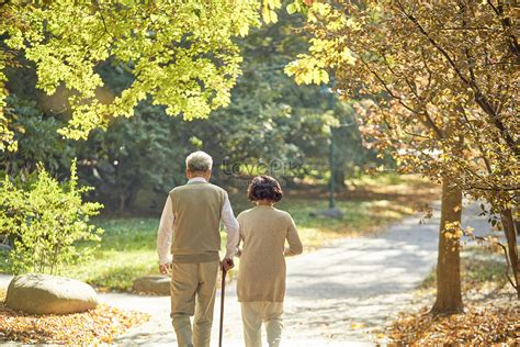 Pareja De Ancianos Caminando En El Parque Por La Ma Ana Foto Descarga