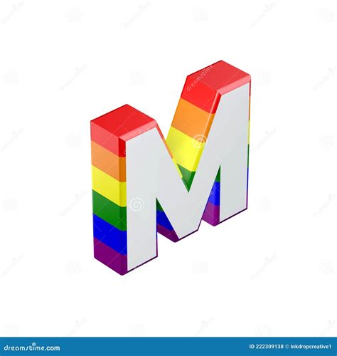 Isometric Letter M Gay Pride Rainbow Flag Font 3D Rendering Stock