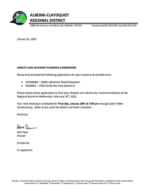 Fillable Online Sproat Lake Advisory Planning Commission Fax Email