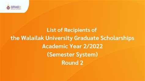 List Of Recipients Of Walailak University Graduate Scholarships On