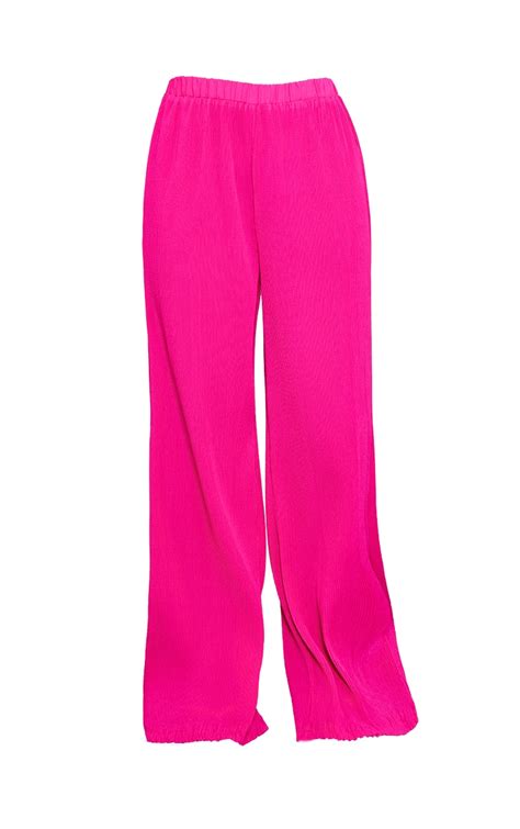 Hot Pink Plisse High Waisted Wide Leg Pants Prettylittlething Usa