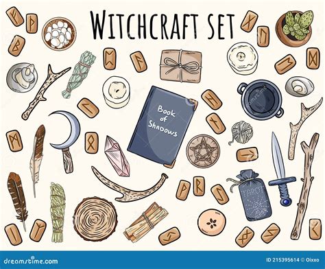 Witchcraft Set Collection Of Wiccan Magical Items Doodles For Occult