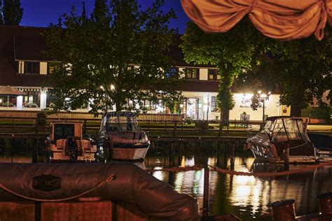 View of the Greifswald Sailing Harbor with Reflecting Lights at the ...