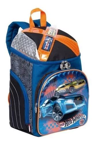 Mochila escolar Sestini Mochila Hot Wheels color azul diseño hot wheels