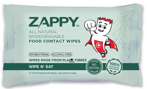 Zappy All Natural Biodegradable Food Contact Wipes 15 Sheets X 6