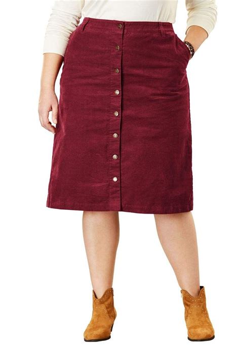 Woman Within Plus Size Buttonfront Corduroy Skirt Rich Burgundy 16 W Click Photo For Even