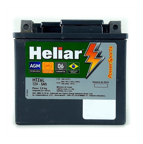 Bateria Heliar Htz6l 12v 5ah Biz 125 Pop Titan Bros 150 160 Mercado Livre