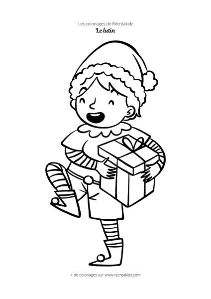 Coloriage Lutin De No L Avec Cadeau Dessin Colorier Imprimer En Pdf