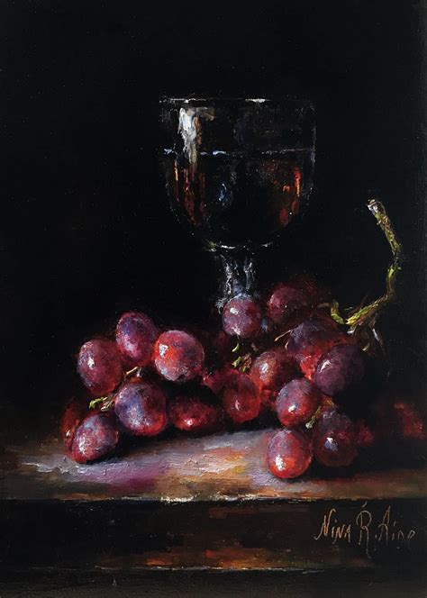 Grapes And Wine Original Oil Painting By Nina Raide Still Life Canvas